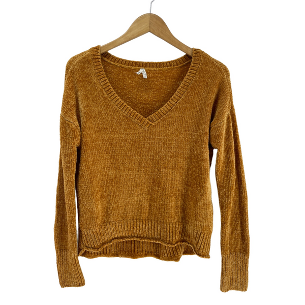 Mudd Small Mustard Yellow V-Neck Chenille Sweater
