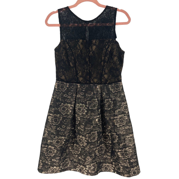 Adrianna Papell Women's Size 6 Black/Bronze Sleeveless Lace Formal Floral A-Line Dress