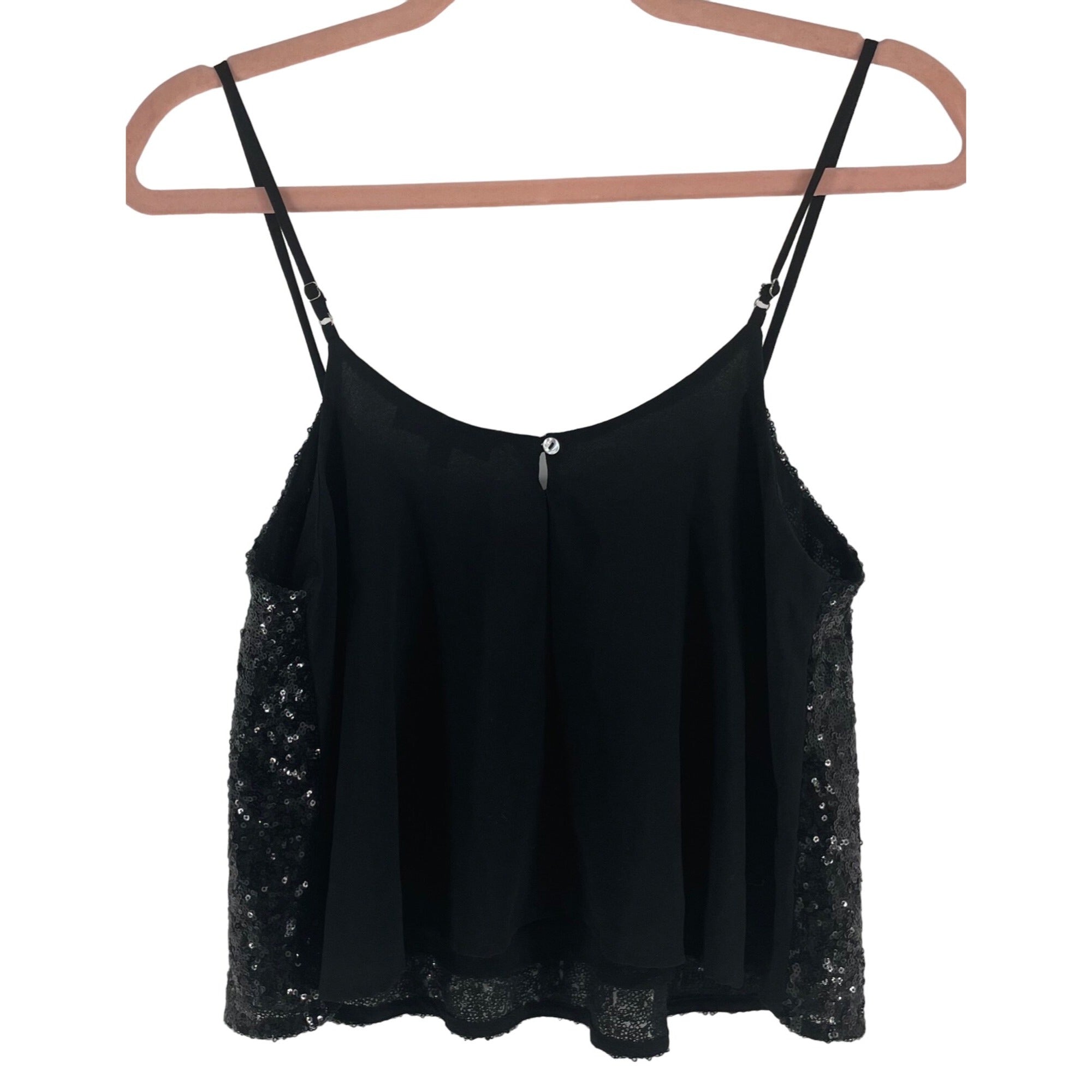 Necessary Women's Size Large Black Sparkly Sequin Spaghetti Strap Cami