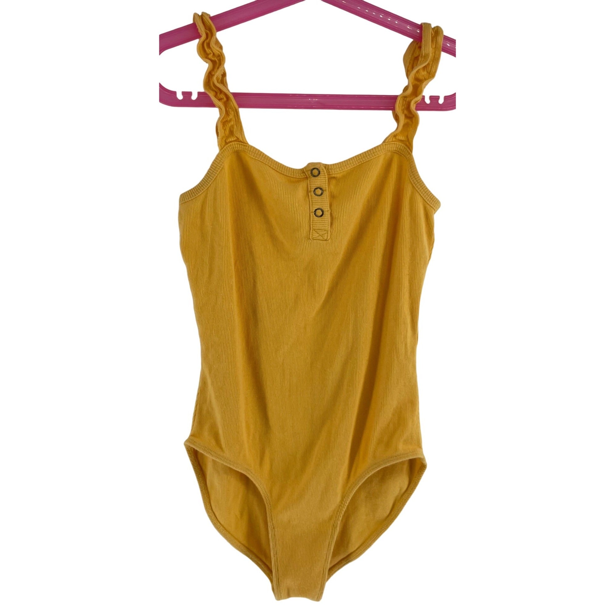 Abercrombie & Fitch Kids Girl's 9/10 Yellow Leotard/Onesie/Bodysuit W/ Ruffle Spaghetti Straps