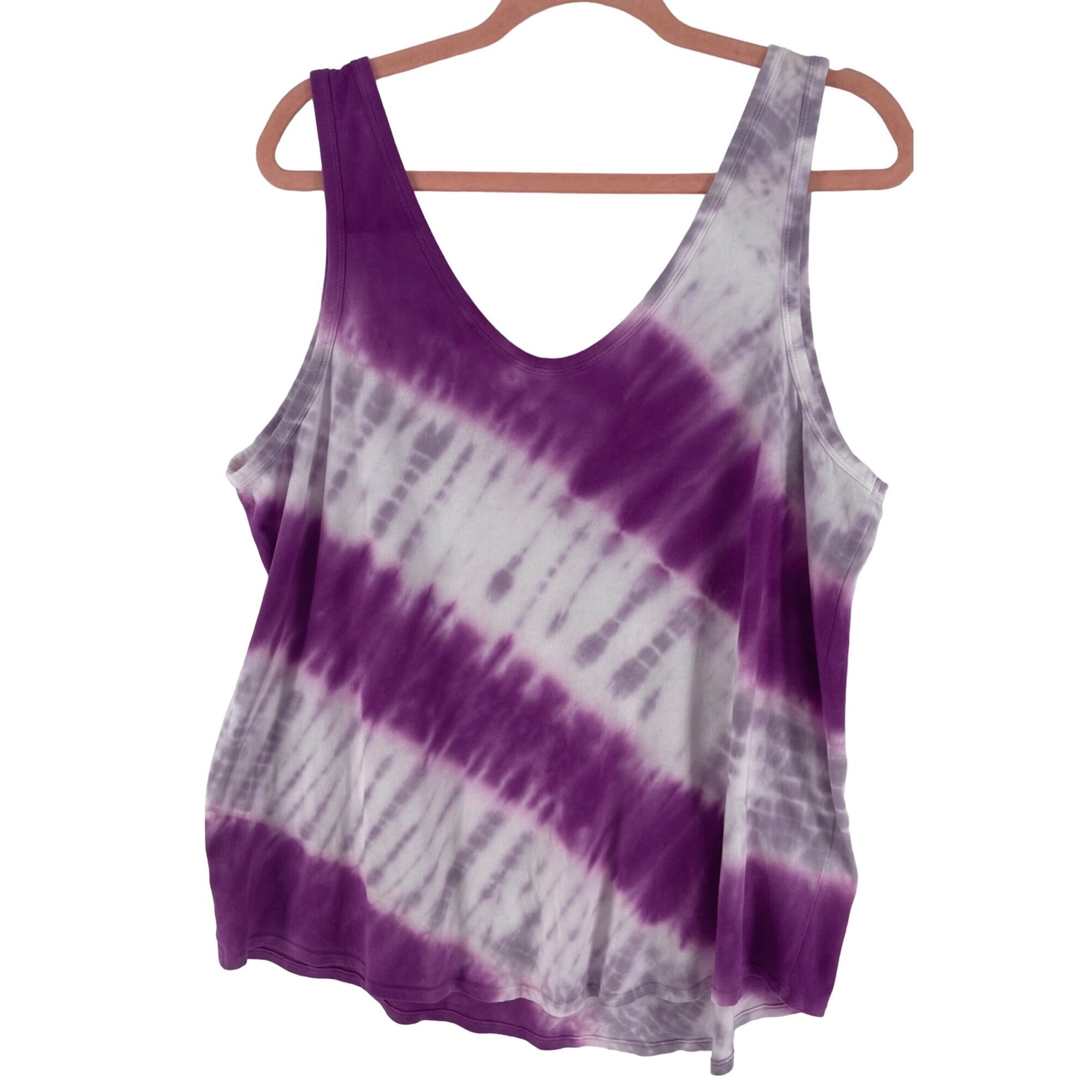 Terra & Sky Women's Size 1X (16W-18W) Purple & White Tie Dye Tank Top