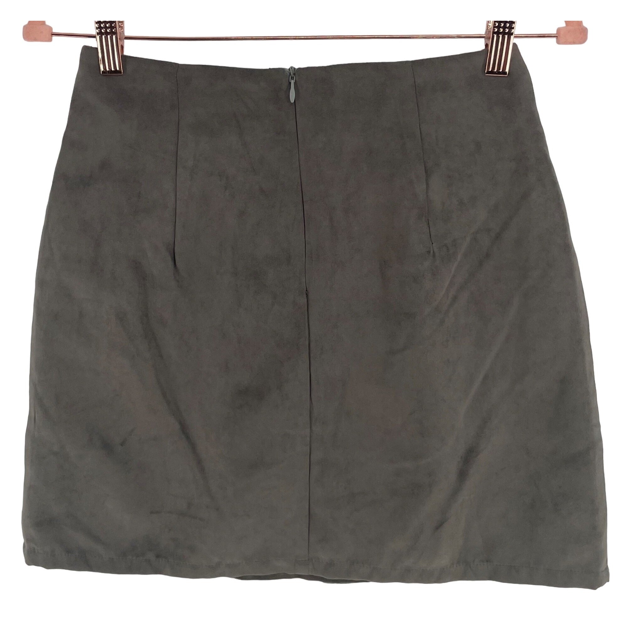 Boohoo Women's Size 4 Olive/Grey Synthetic Suede Mini Skirt