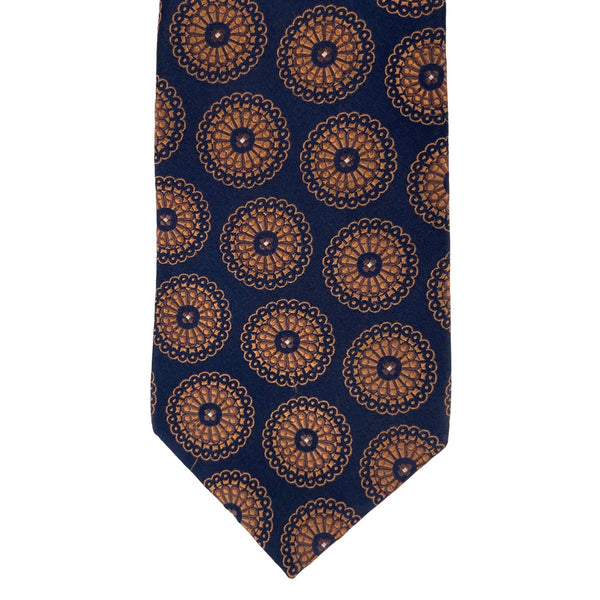 Banana Republic Men's Navy and Metallic Orange Floral 100% Silk Dress Tie