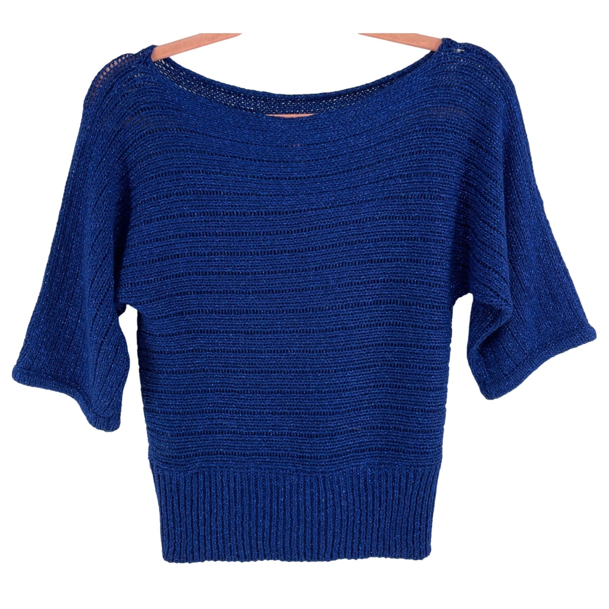 Dolled Up Women's Size Medium Sparkly Sapphire Blue 3/4 Length Sleeve Knit Sweater