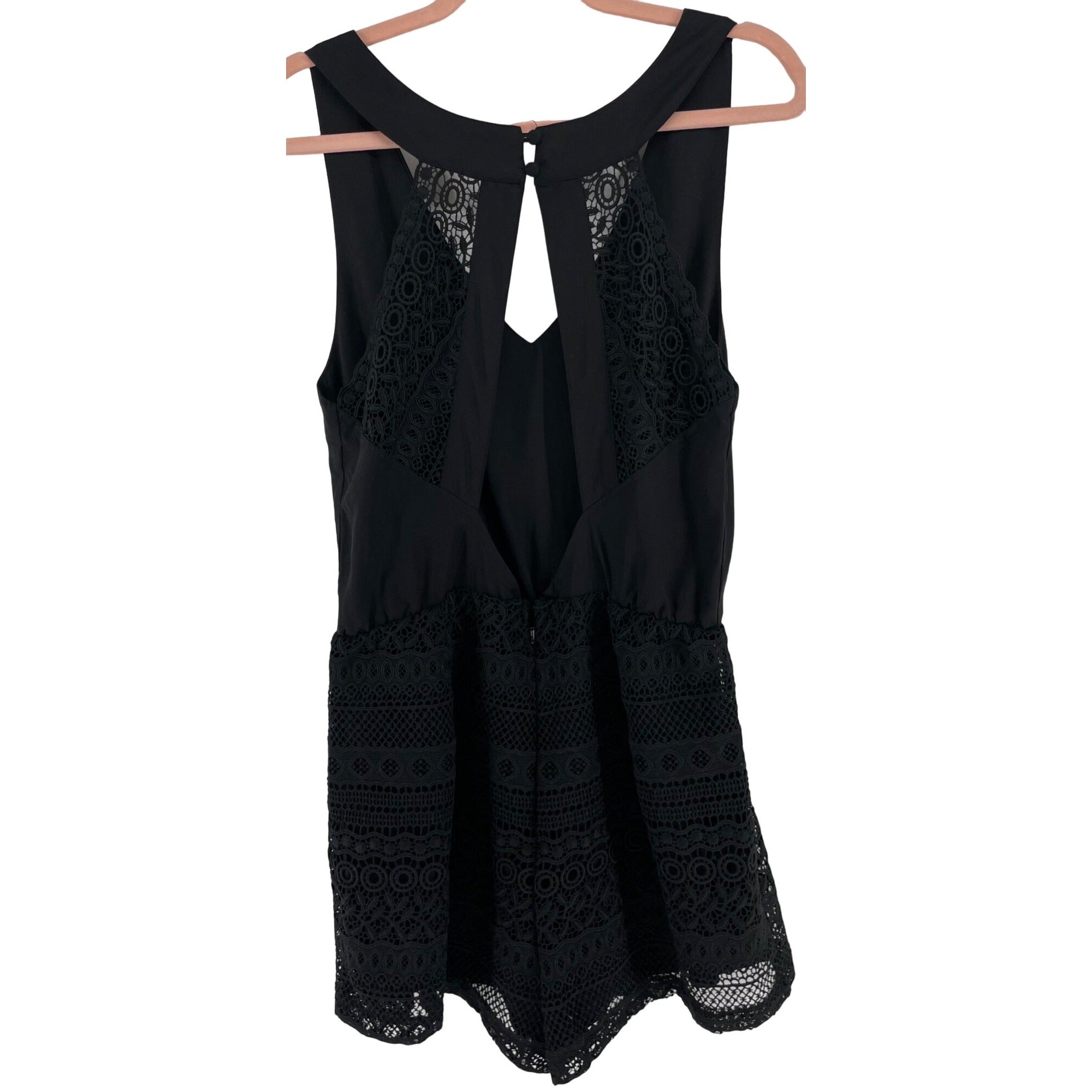 State Of Being Women's Size Medium Black Sleeveless Lace Romper