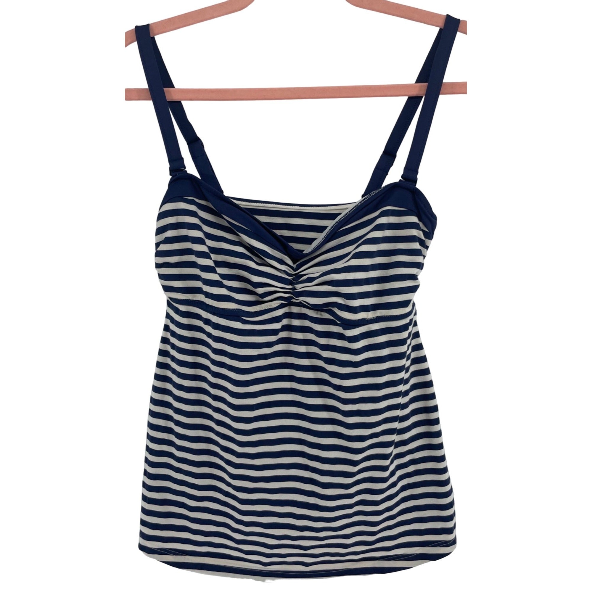 Pez D'Or Women's Size Medium Navy Blue & Cream Striped Swimsuit Top