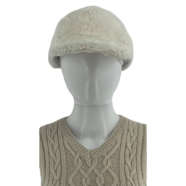 Primark Women's Cream/Off-White Faux Fur Baseball Cap W/ Adjustable Strap