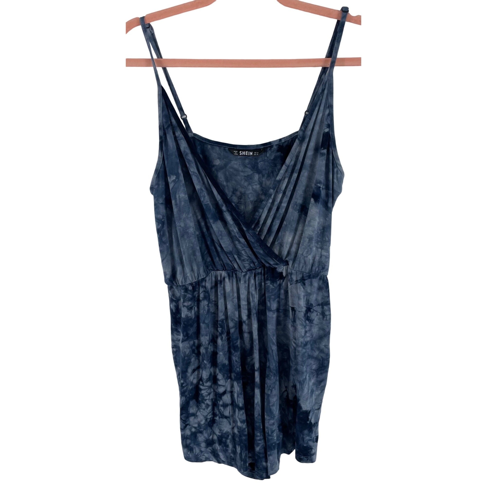 Shein Women's Size Medium Spaghetti Strap Navy Blue Tie Dye Romper