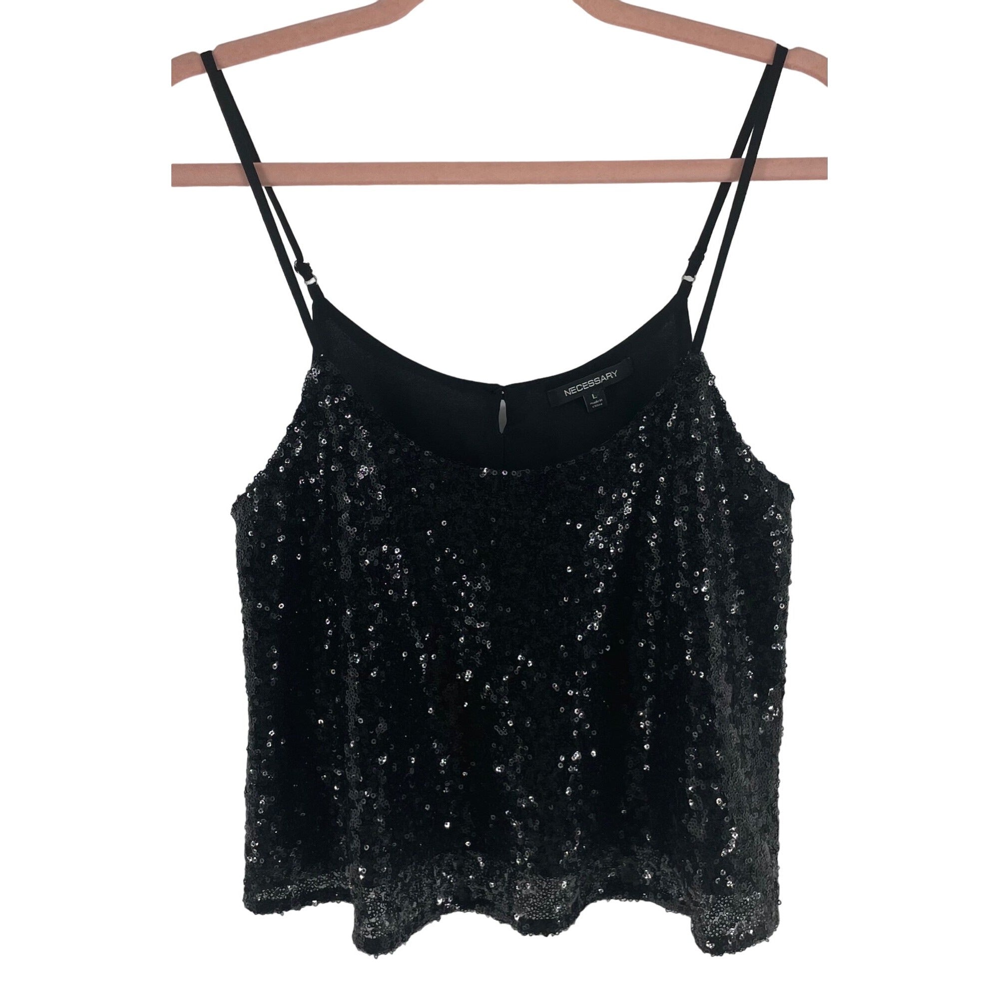 Necessary Women's Size Large Black Sparkly Sequin Spaghetti Strap Cami