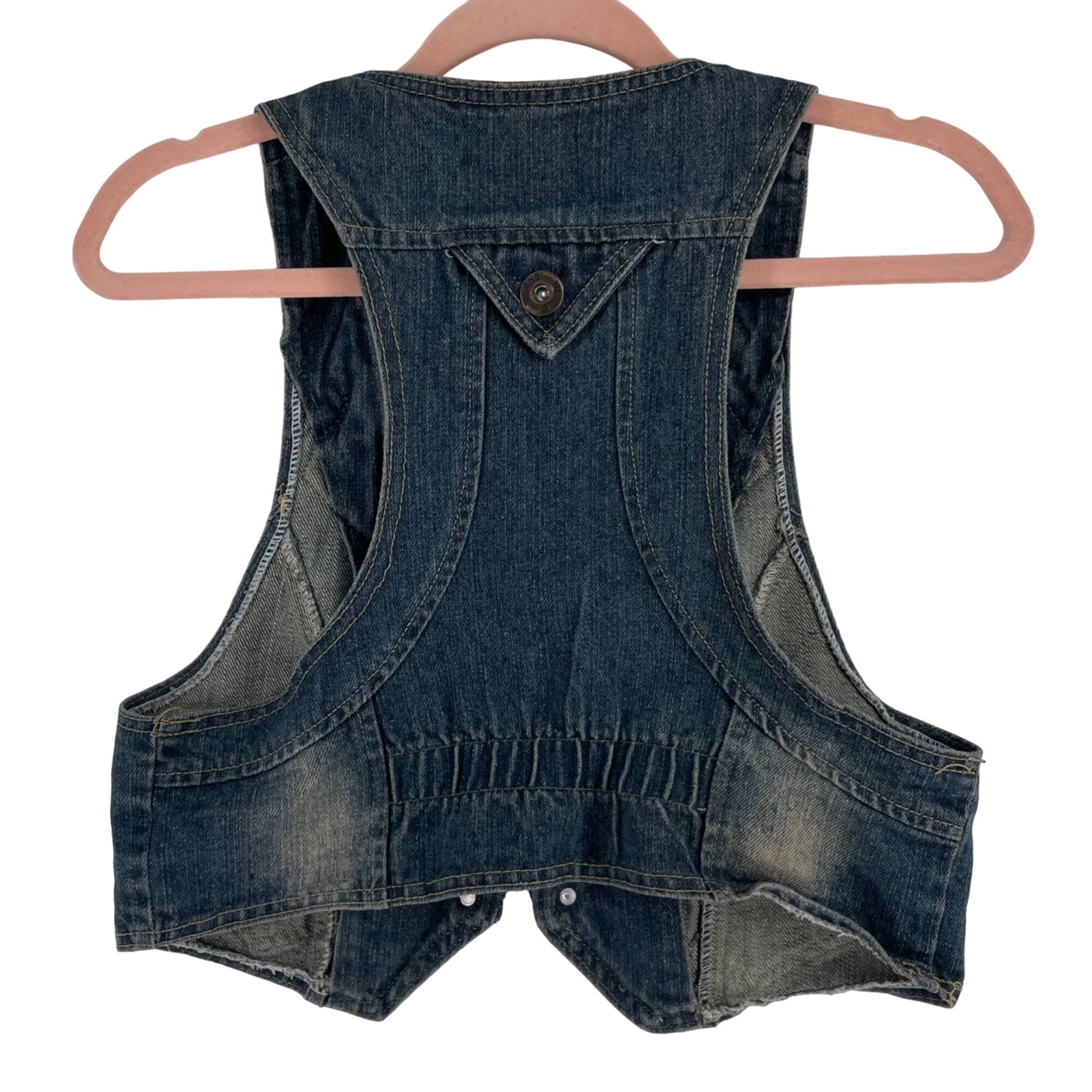 Women's Size Large Dark Wash Faded Vintage Denim Vest