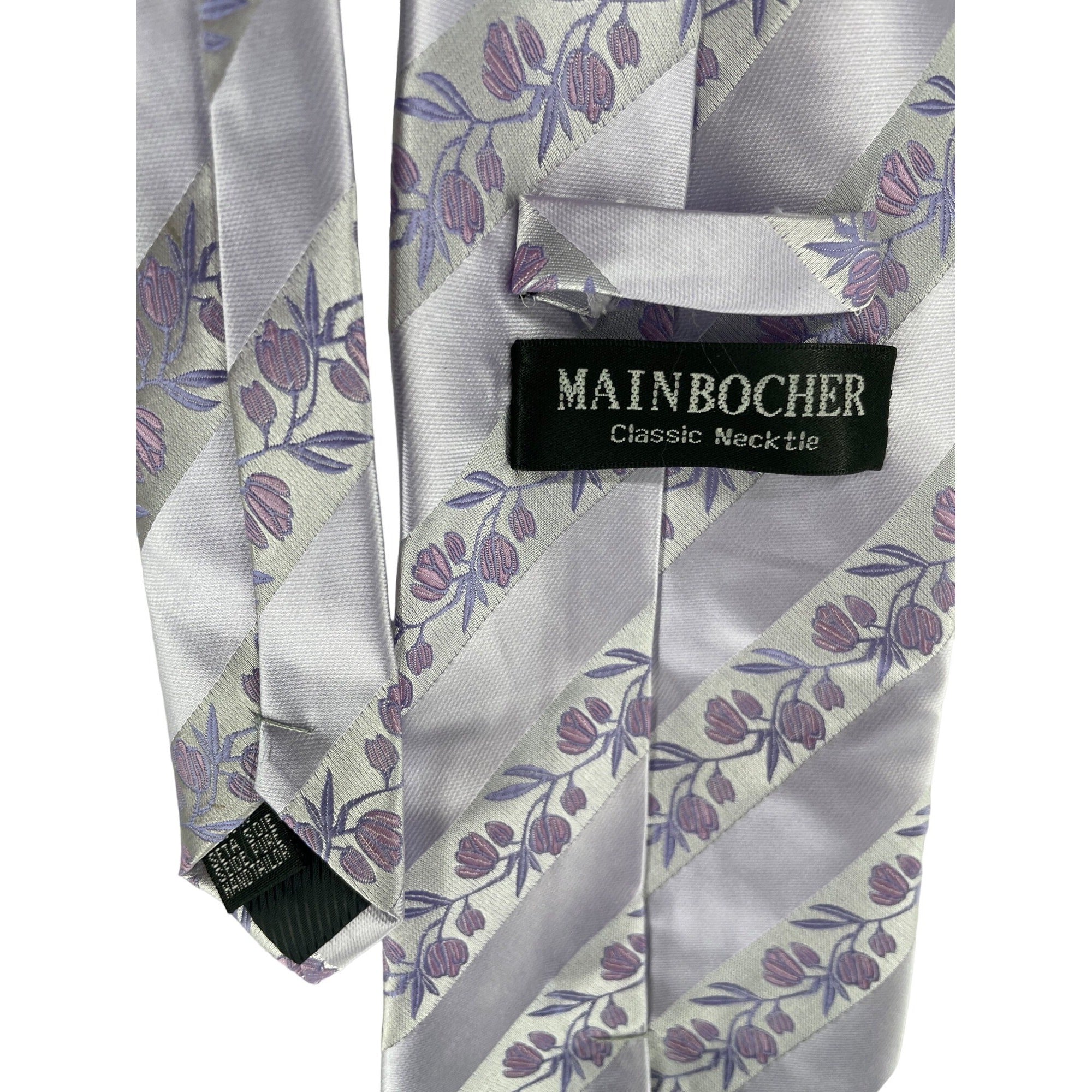 Mainbocher Men's Lavender Floral 100% Silk Wide Dress Tie