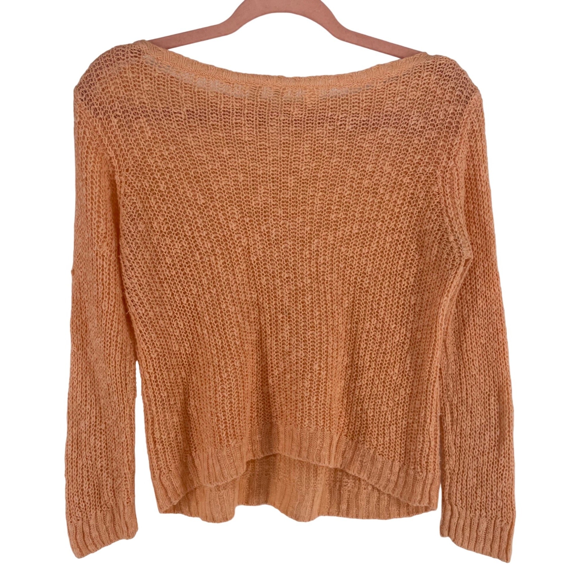 C & California Women's Size Medium Sherbet Orange Mesh Knit Crew Neck Sweater