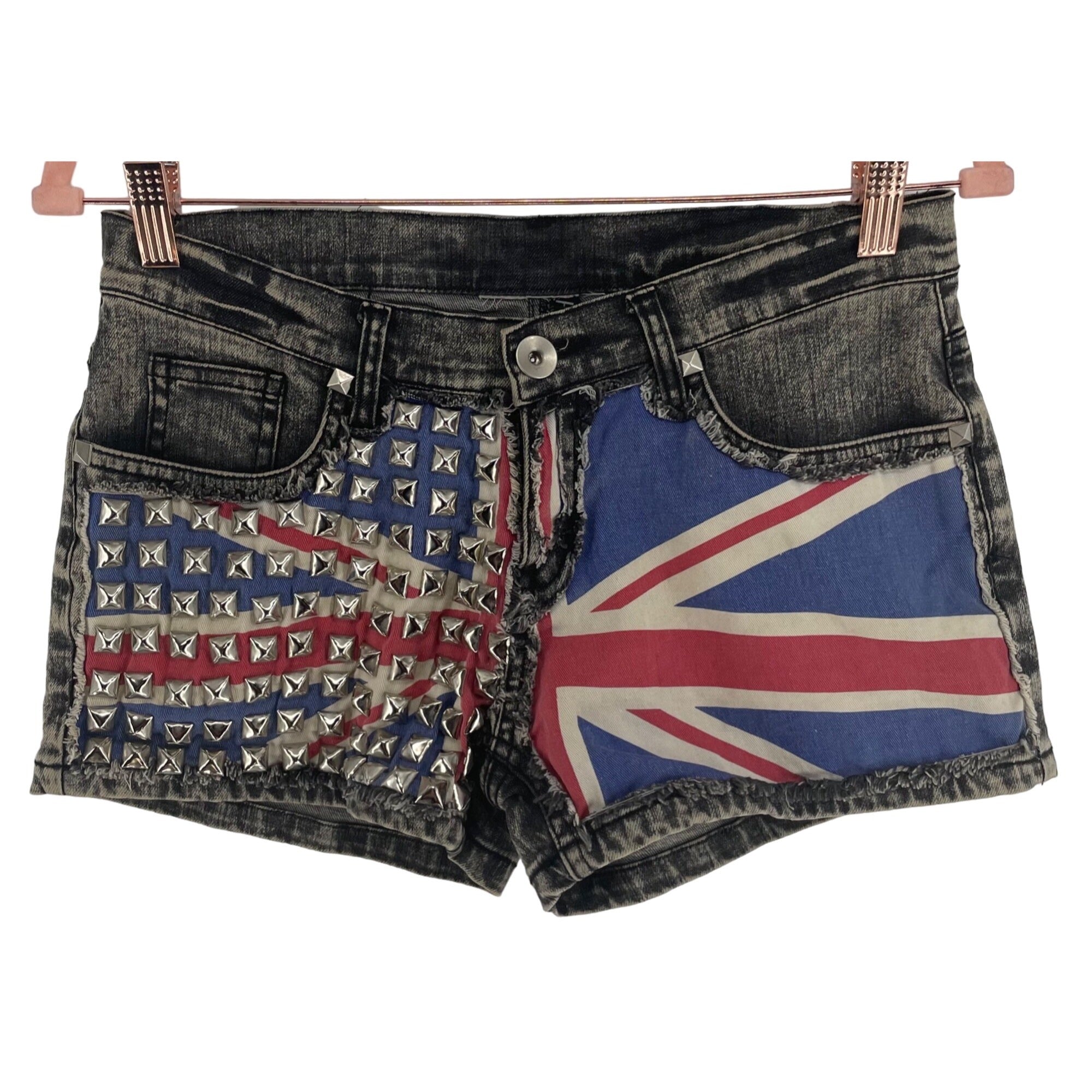 Studmuffun NYC Women's Size 29 Great Britain Flag Denim Grunge Shorts W/ Studs