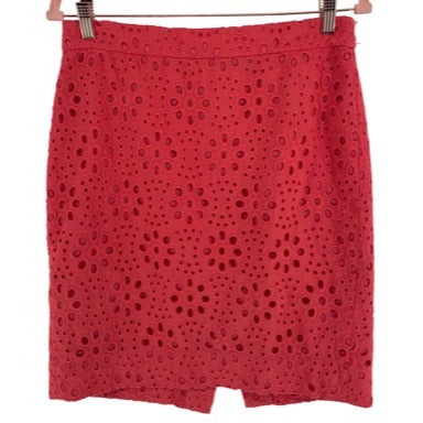 J. Crew Women's Size 6 Coral Pink Floral Lace Pencil Skirt