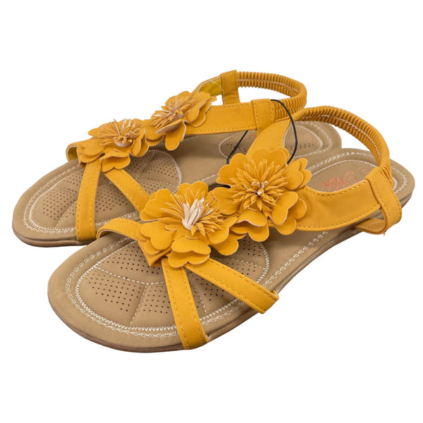 NWT Niki Women's Size 11 Mustard Yellow Leather Floral Sandals