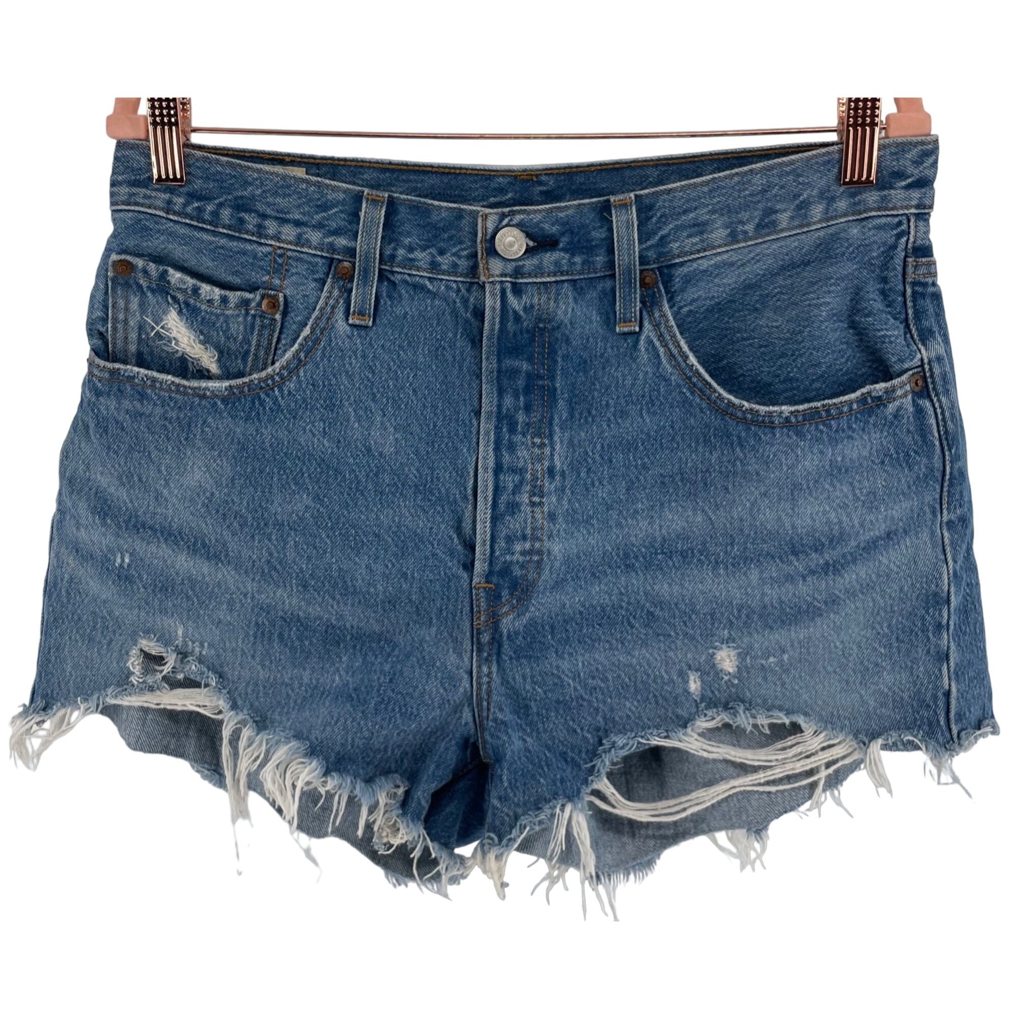 Levi's Women's Size W31 Blue Jean Distressed Fringe Denim Jean Shorts