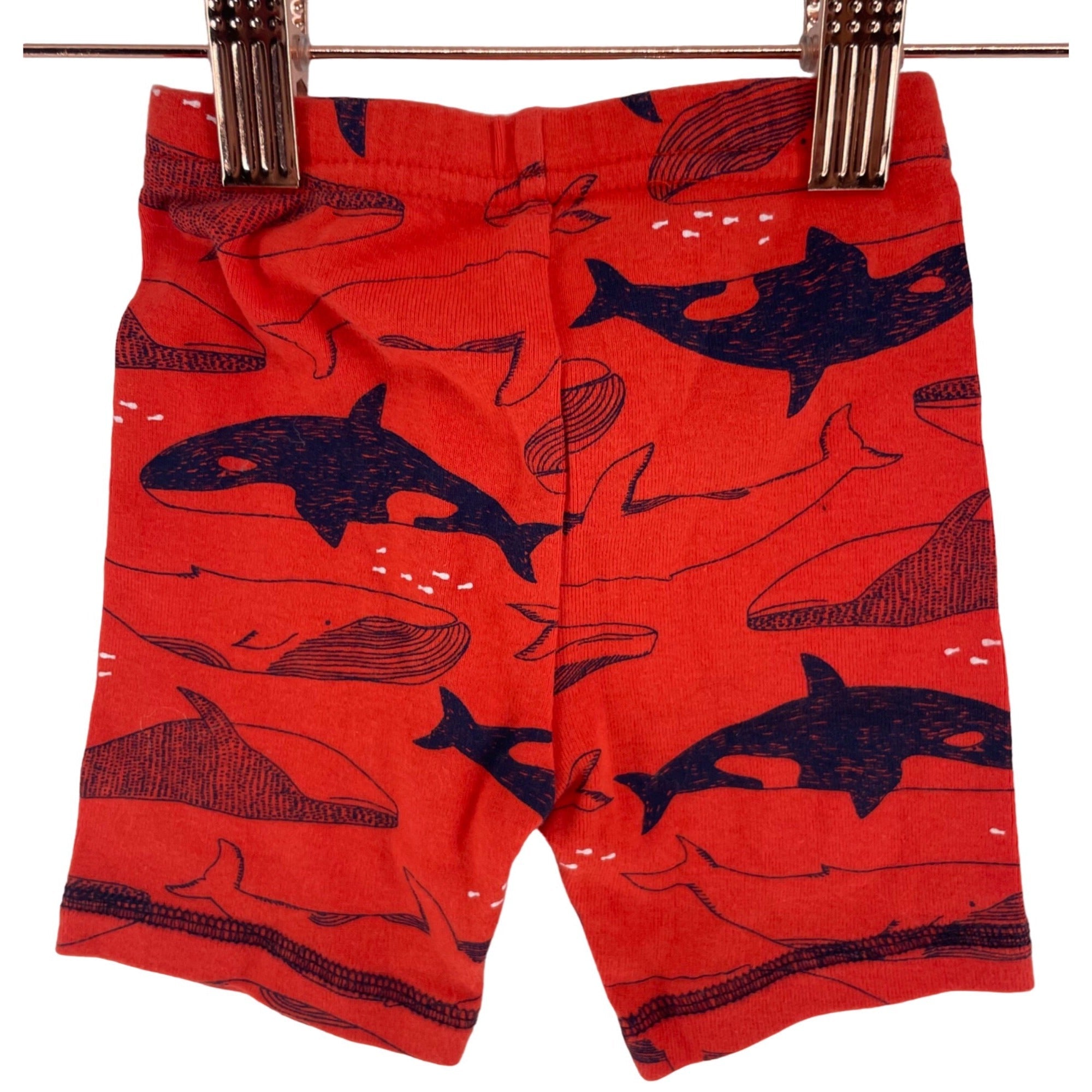 Carter's Boy's Baby Size 12M Orange/Navy Blue Whale Print Stretchy Shorts