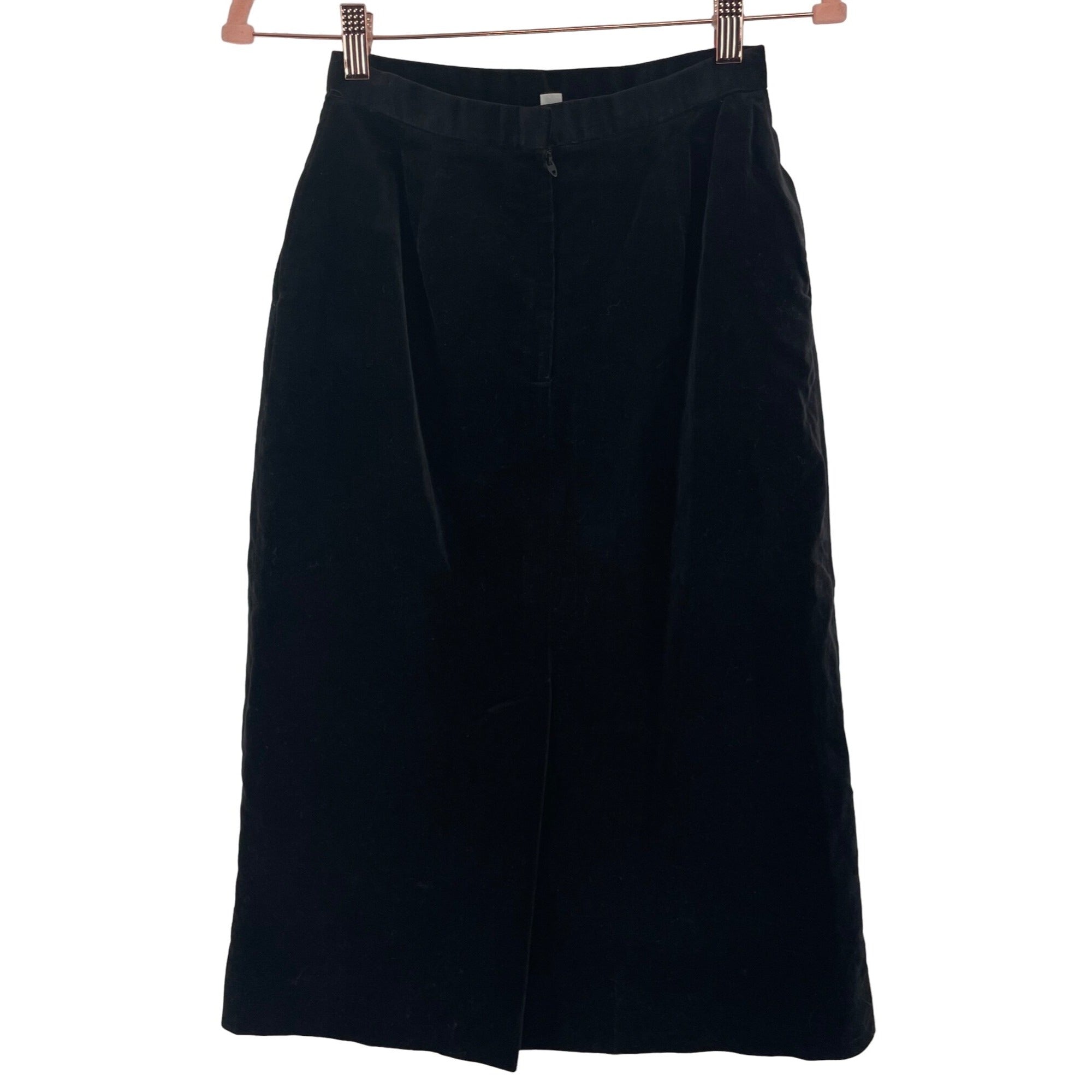 Women's Vintage Size 4 Black Velvet Midi Skirt W/ Satin Paisley Lining