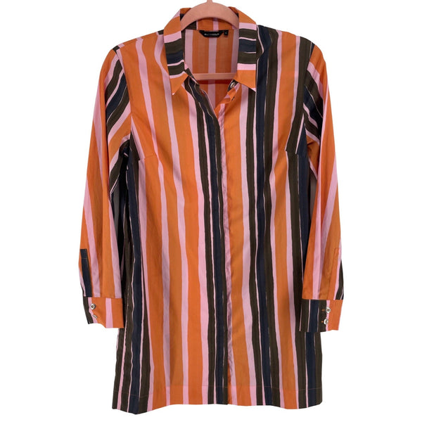 Marimekko Women's Size XS (34) Orange/Pink/Brown/Navy Striped T-Shirt Dress