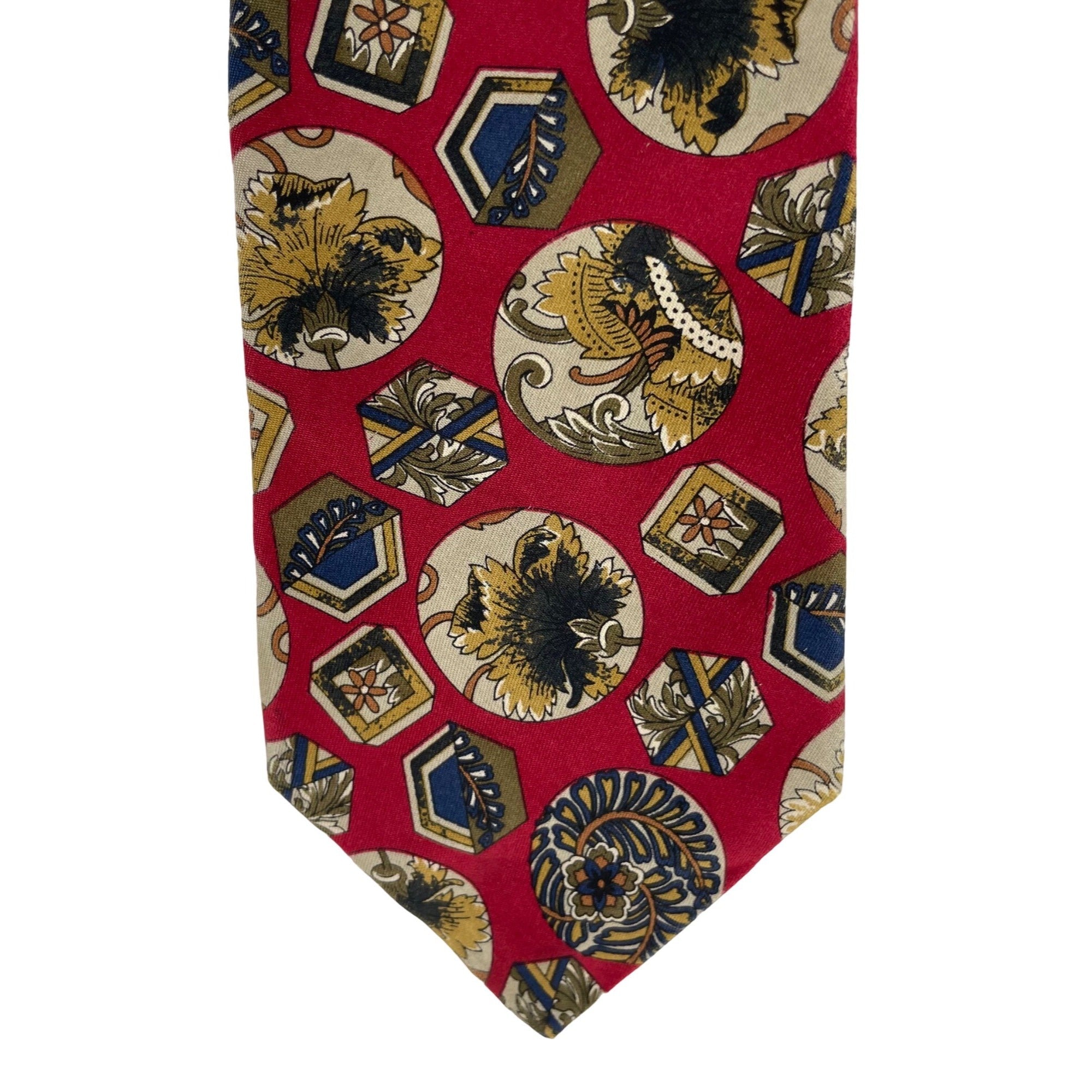 Claiborne Men's Red Dress Tie W/ Yellow Flower Motif