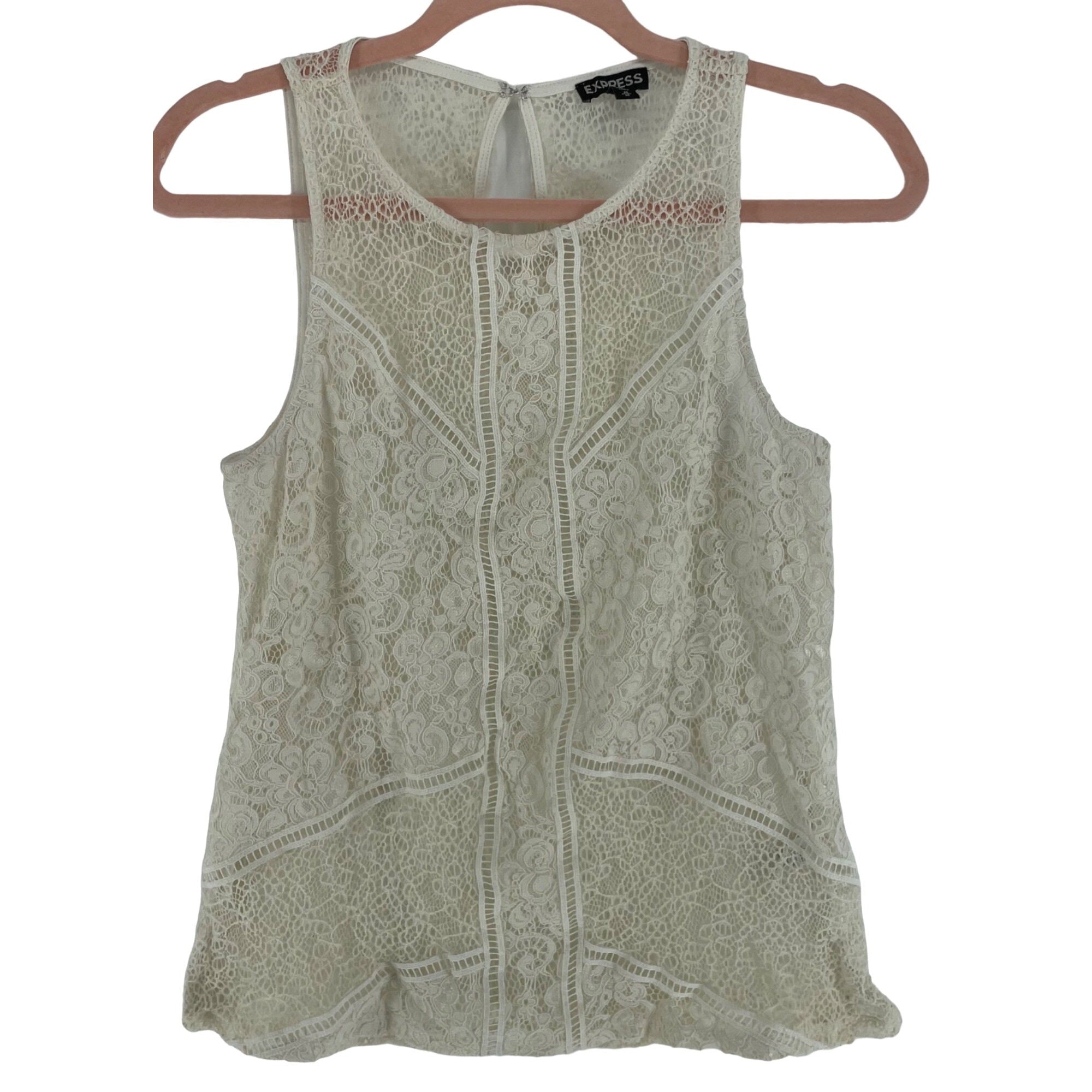 Express Women's Size Medium Cream Sheer Lace Sleeveless Top