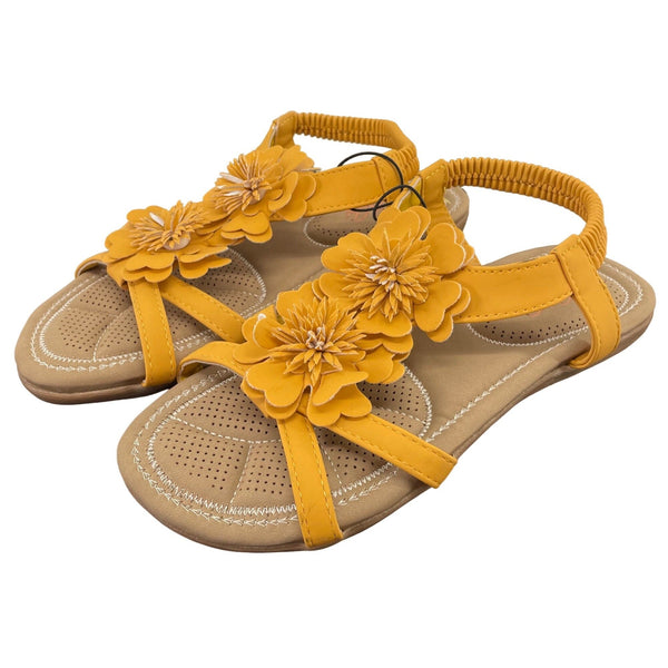 NWT Niki Women's Size 7 Mustard Yellow Leather Floral Sandals