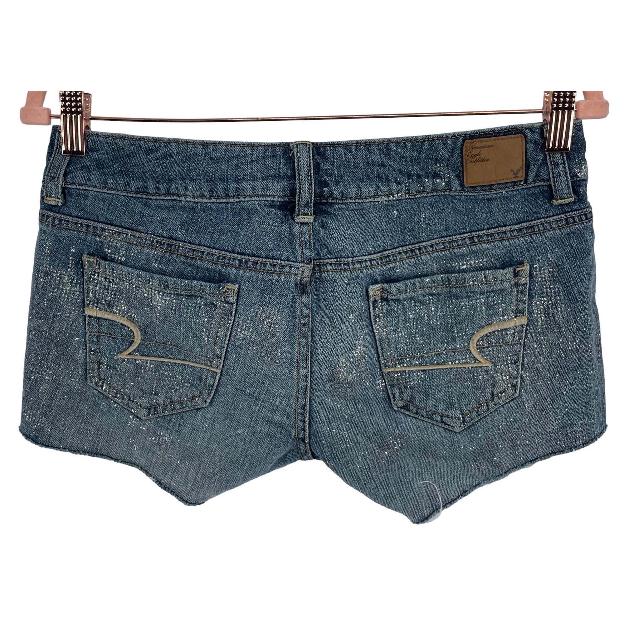 American Eagle Women's Size 0 Sparkly Blue Jean Denim Rip-Off Shorts