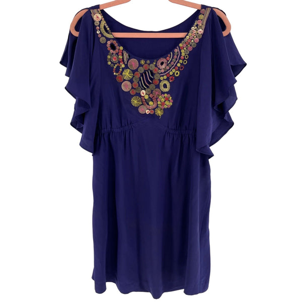 Women's Size Medium Purple/Multi-Colored Silk Beaded Beach Cover-Up