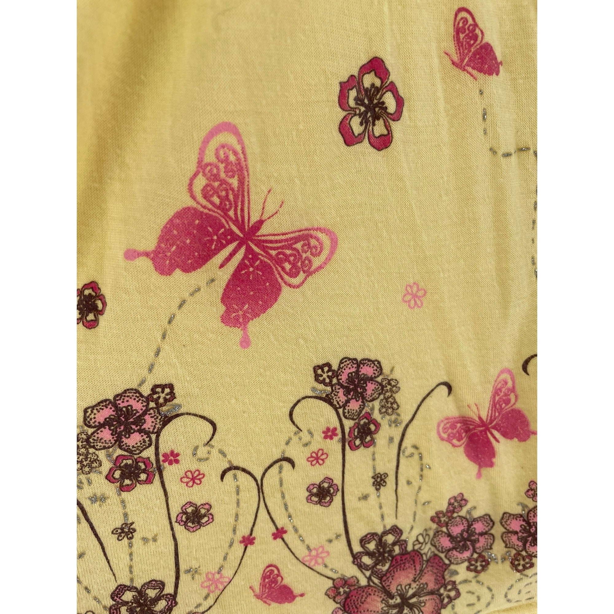 Together Women's Size Small Yellow/Pink/Purple Floral & Butterfly Spaghetti Strap Top