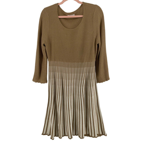 Calvin Klein Women's Size Large Tan & Cream Striped A-Line Knit Dress