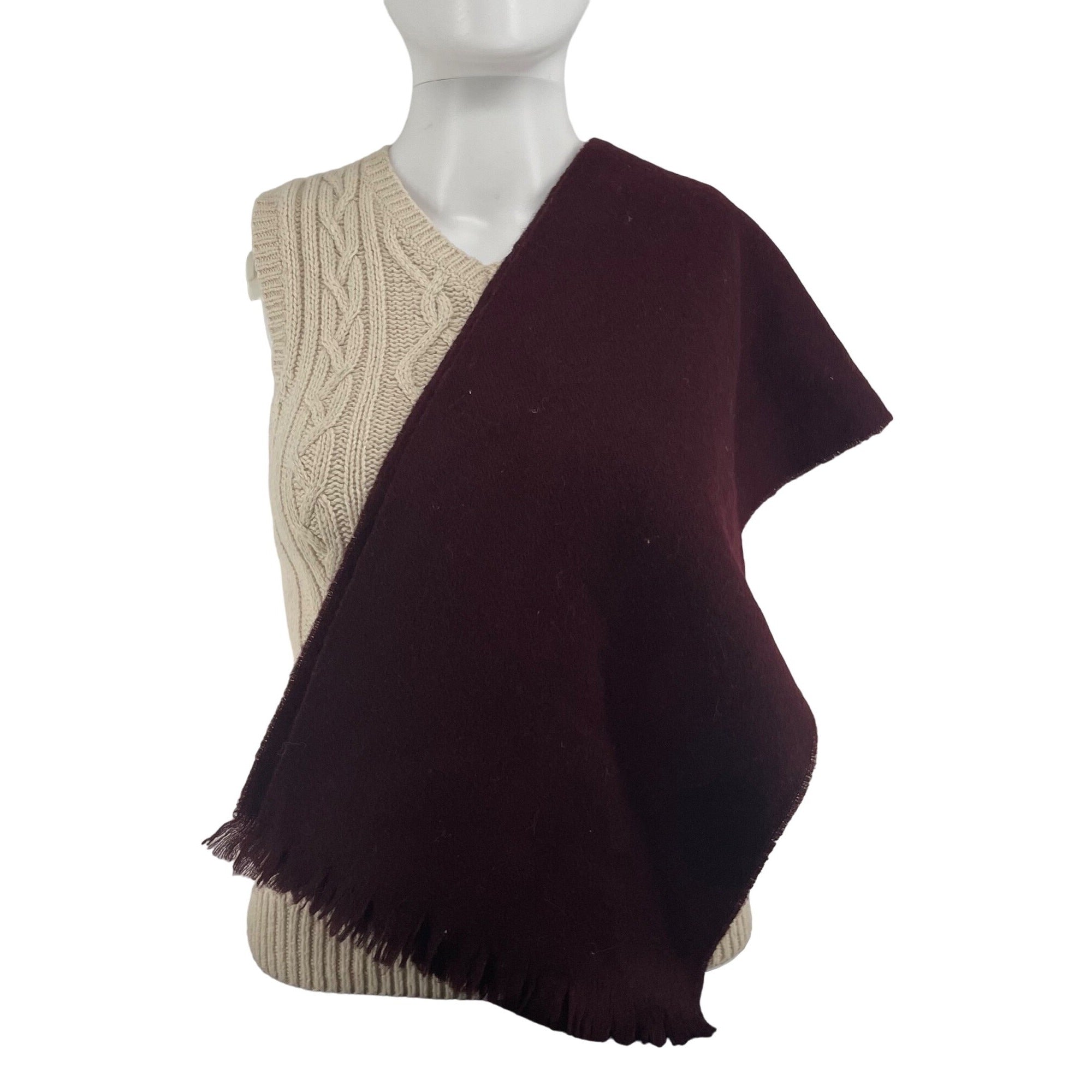 Men's Maroon/Burgundy Wool Scarf W/ Fringe Hem