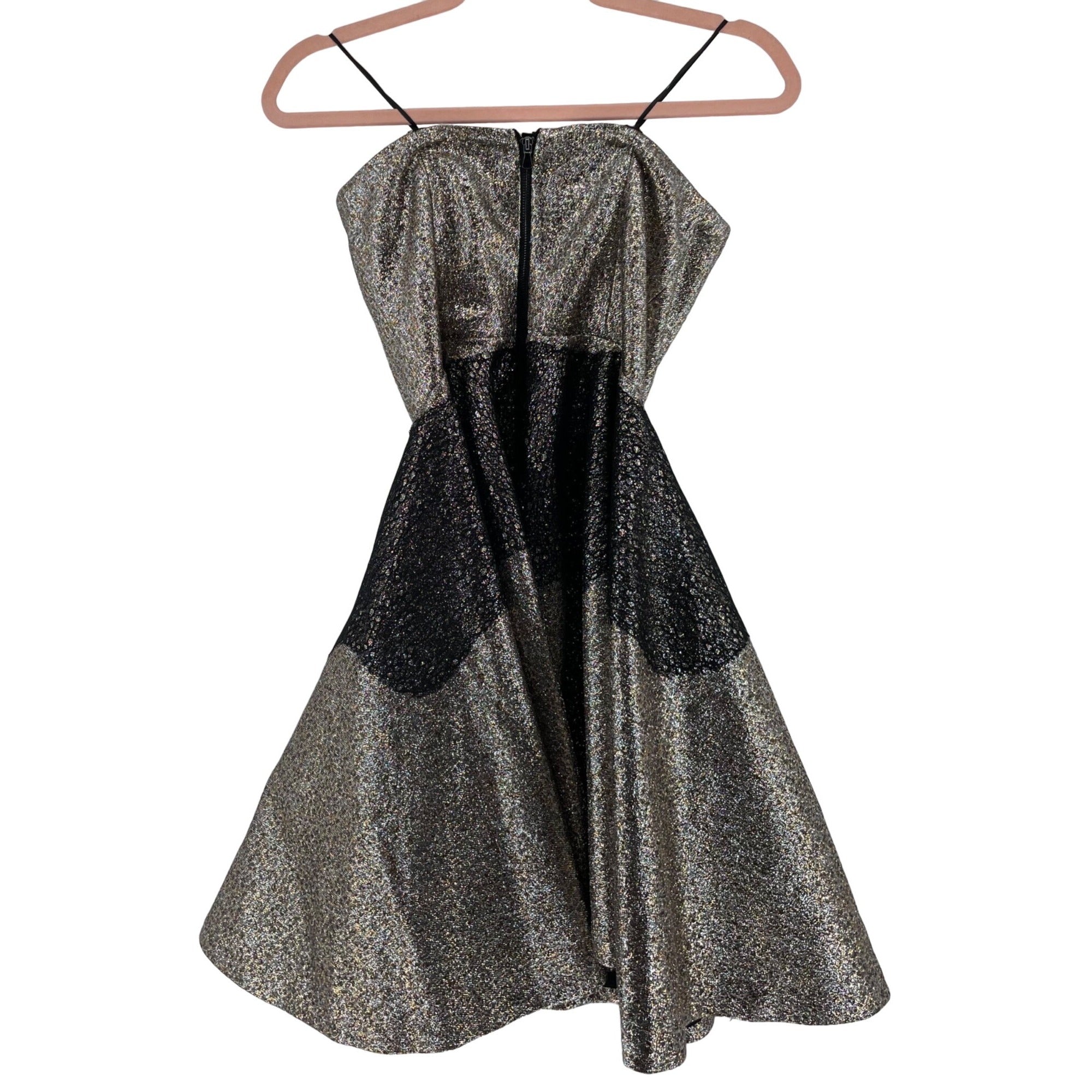 B Women's Size 4 Silver Gold & Black Metallic Strapless A-Line Mini Dress