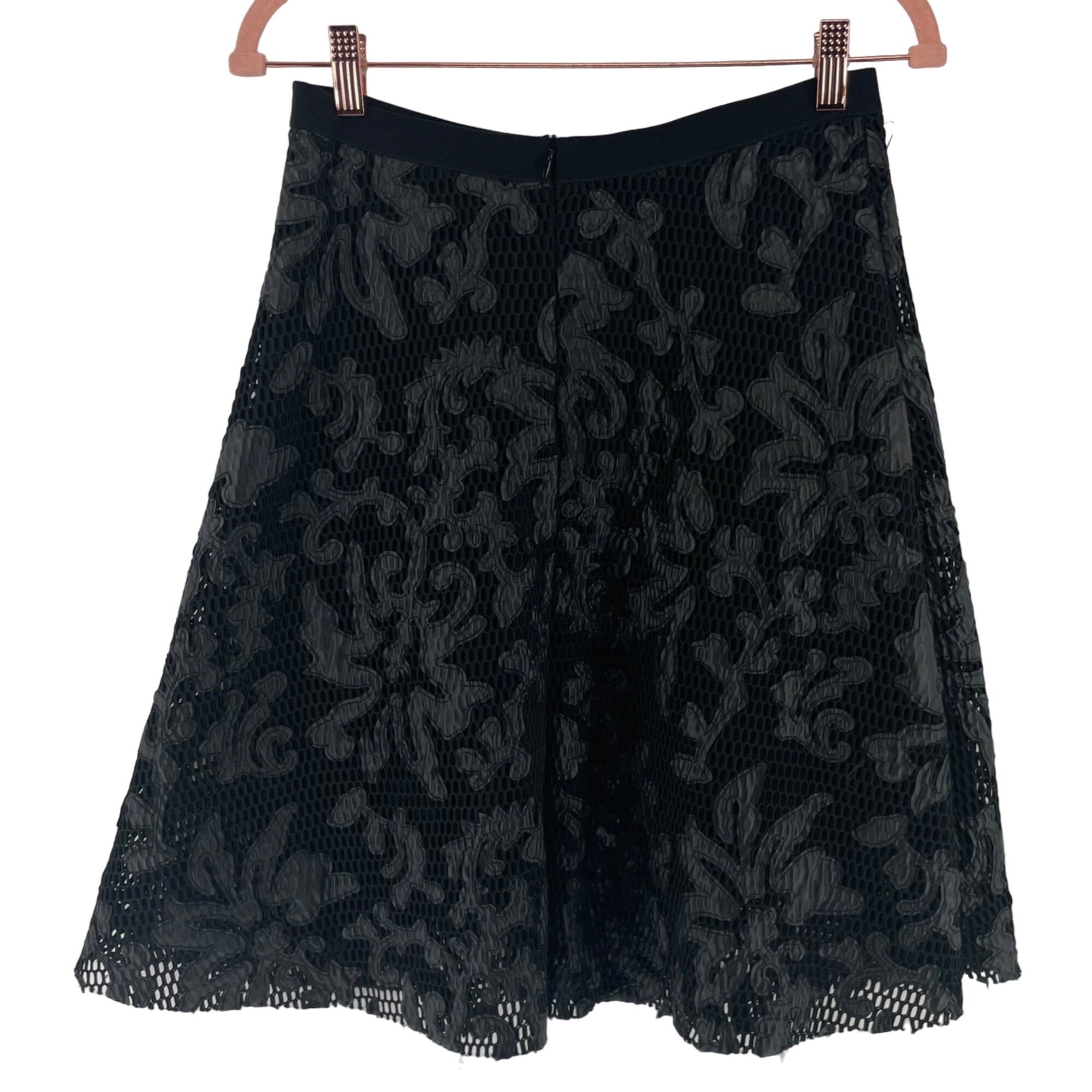 Yoana Baraschi Women's Size Medium Floral Mesh Knit A-Line Midi Skirt