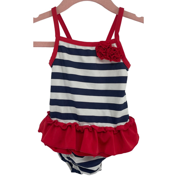 Carter's Baby Girl's Size 12 Mo Red, White & Blue Ruffle Tutu Striped Swimsuit