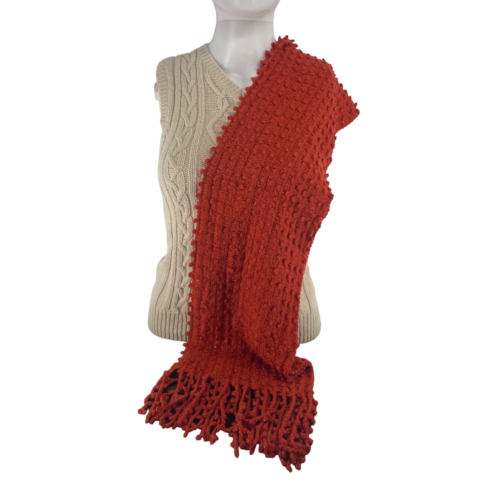 NWOT Women's Burnt Orange Sparkly Knit Scarf W/ Tassels