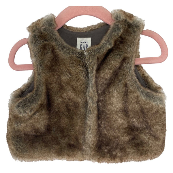 GAP Baby Girl's Size 6-12 Months Faux Fur Brown Vest