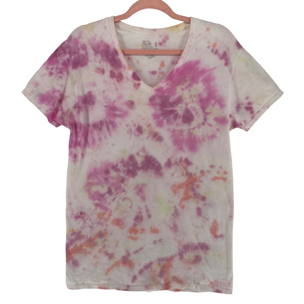 Fruit Of The Loom Women's Size Medium Pink/Orange/White Tie Dye Crew Neck T-Shirt