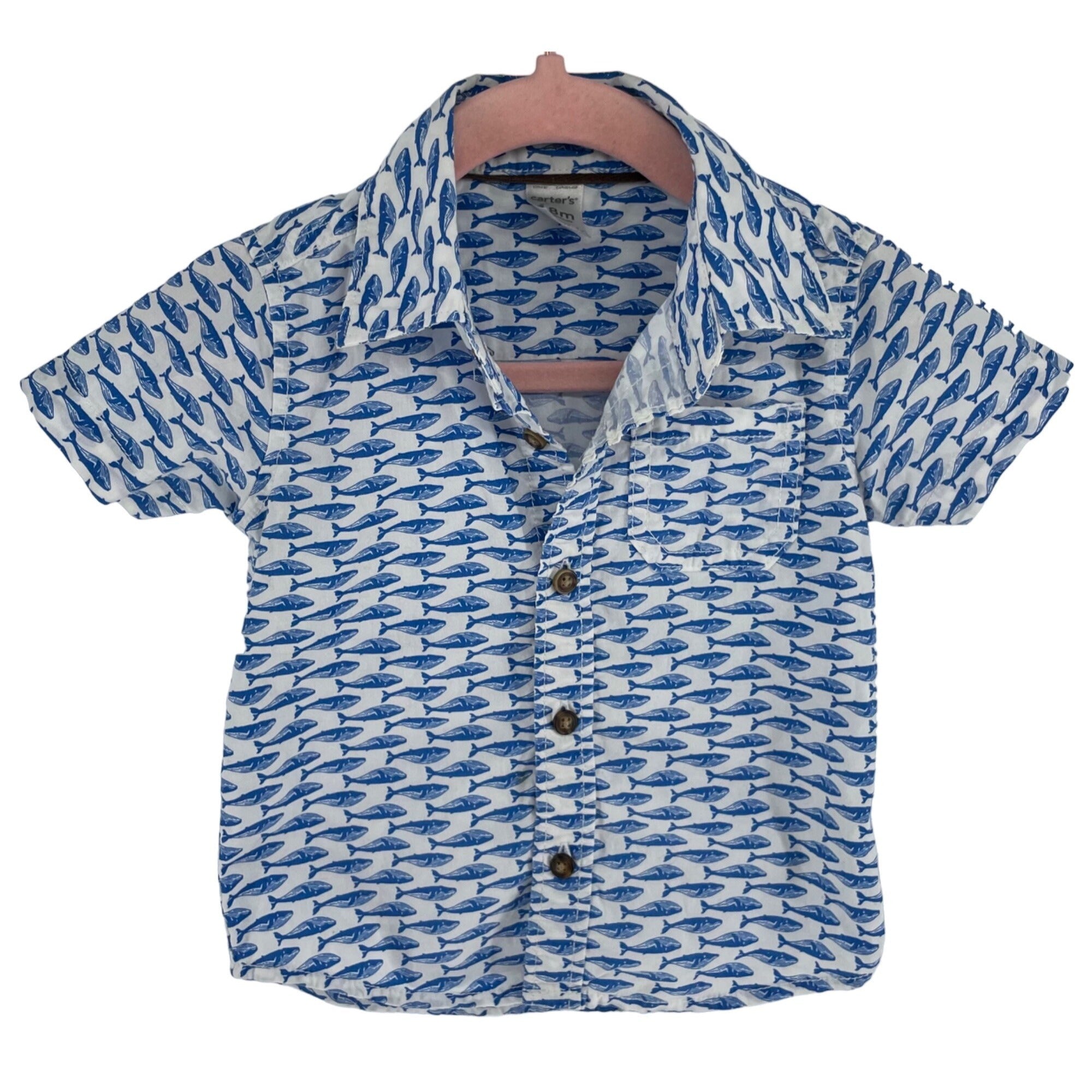 Carter's Boy's Size 18 Months Blue & White Whale Print Button-Down Shirt