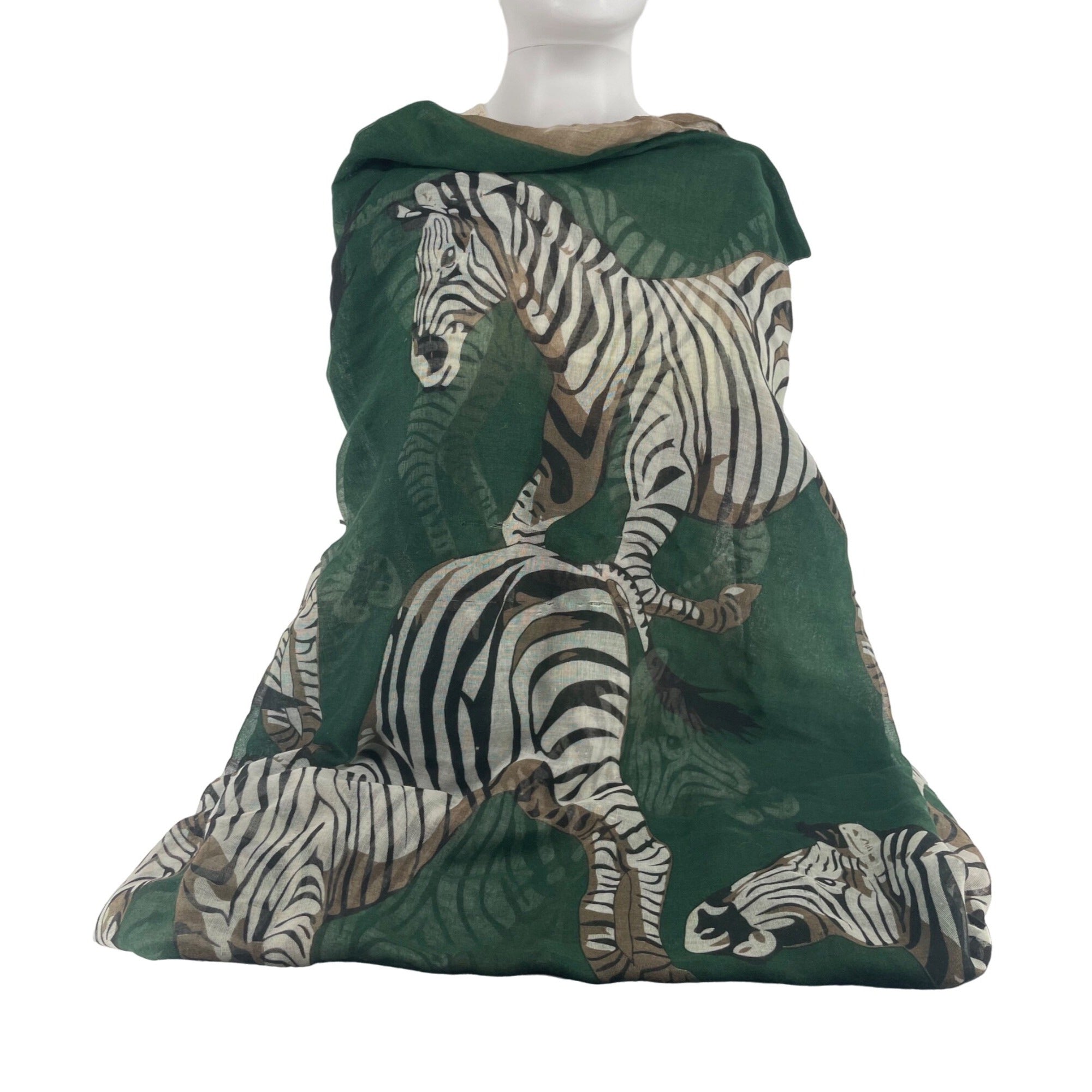 Women's Green, Brown, White & Black Zebra Print Large Sheer Scarf