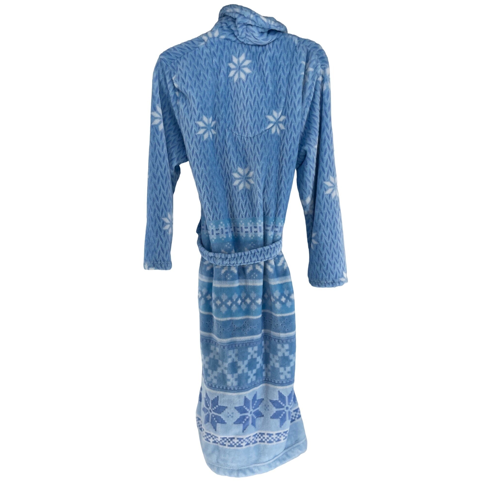 Jasmine Rose Women's Size Medium Blue/White Snowflake Print Plush Bathrobe