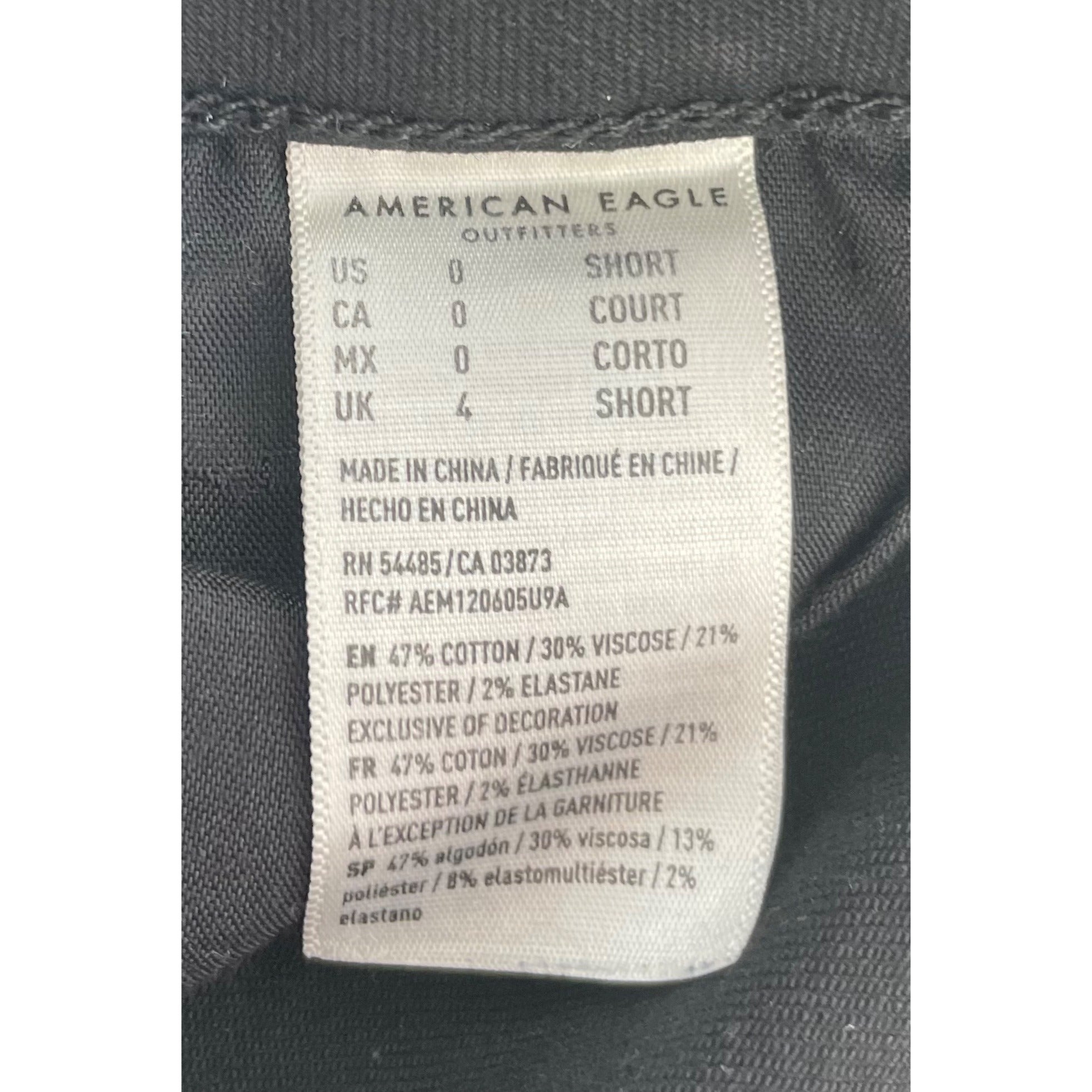 American Eagle Women's Size 0 Short Black Denim Skinny Jean Stretch Pants