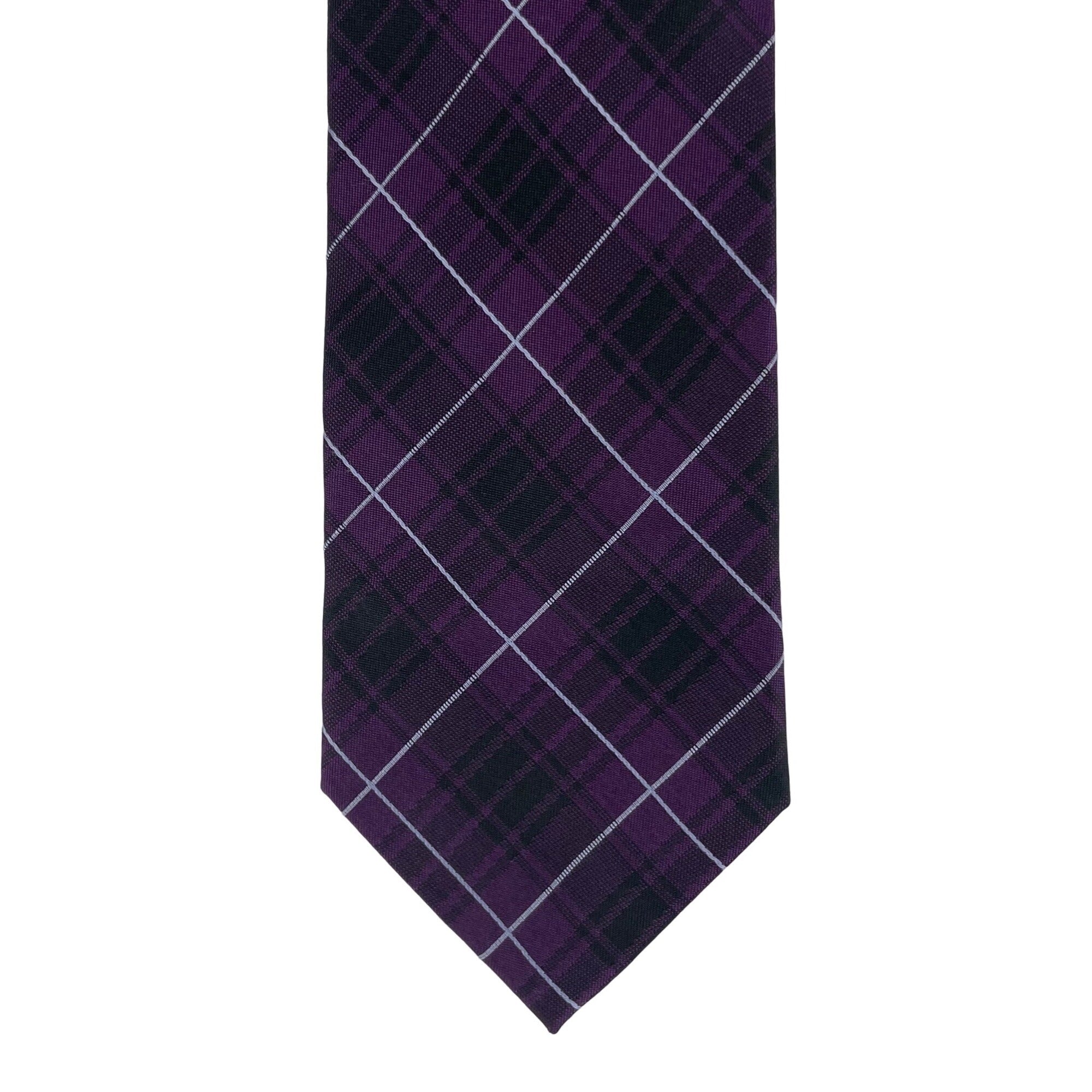 Stafford Men’s 100% Silk Purple, Black & White Plaid Dress Tie