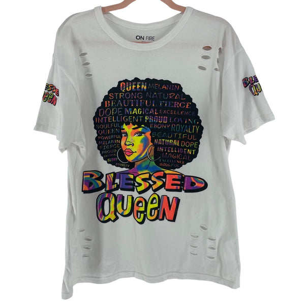 On Fire Women's Size 3X White/Multi-Colored "Blessed Queen" T-Shirt