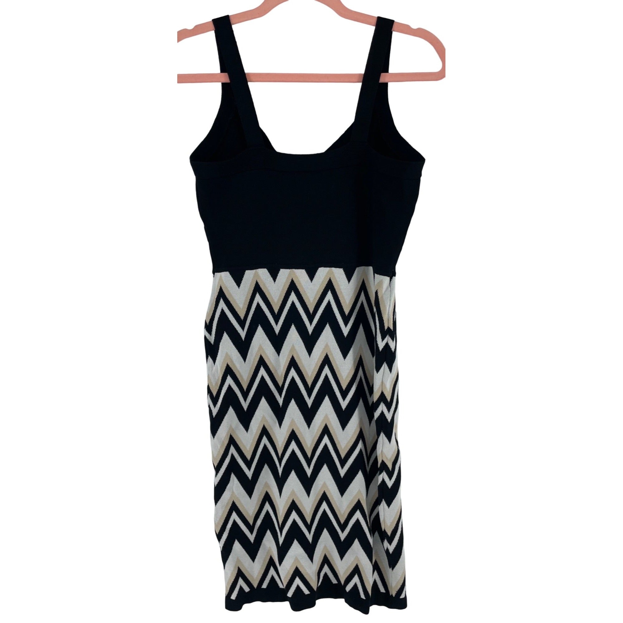 XOXO Women's Size XL Sleeveless Bandage Bodycon Chevron Striped Black/White/Tan Dress