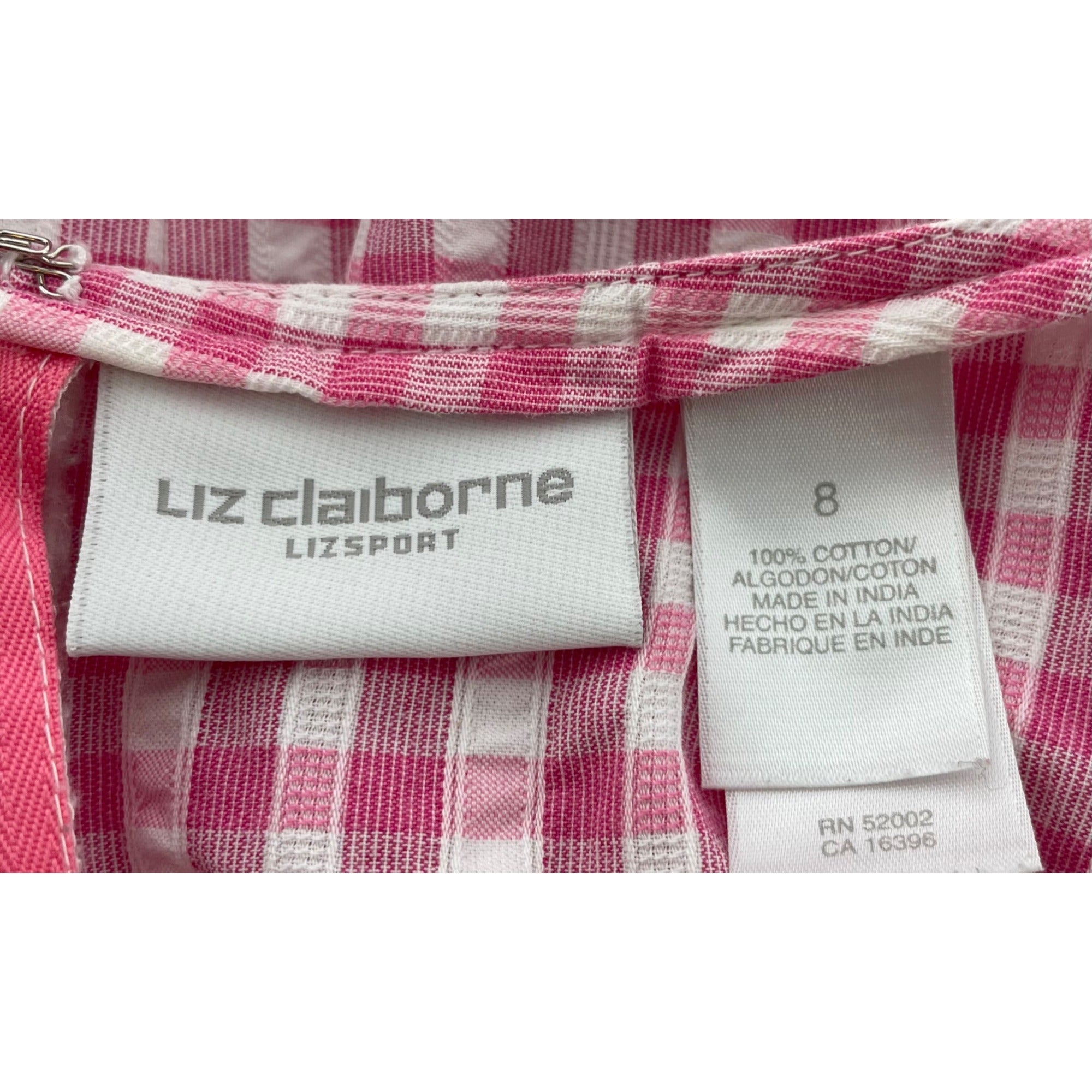 Liz Claiborne Women's Size 8 Pink/White Gingham Sleeveless Dress