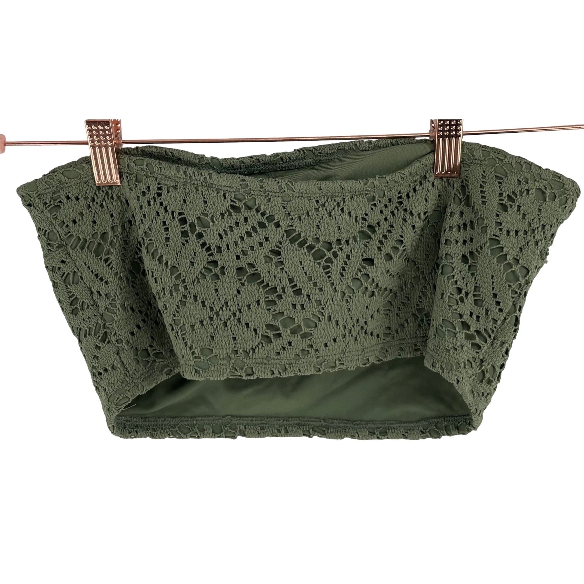 Aerie Women's Size Large Olive/Army Green Floral Lace Bandeau Festival Top