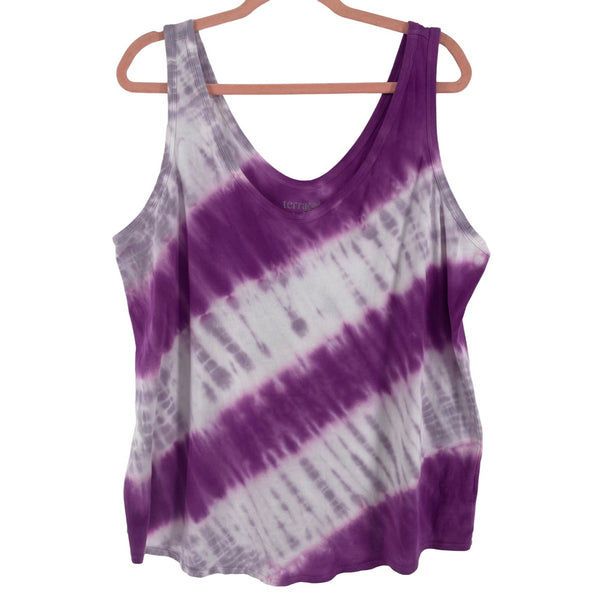 Terra & Sky Women's Size 1X (16W-18W) Purple & White Tie Dye Tank Top