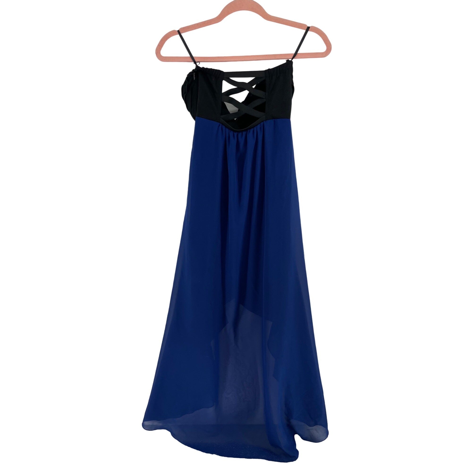 Wet Seal Women's Size Small Flowy Royal Blue Prom Dress W/ Black Strapless Bodice Top