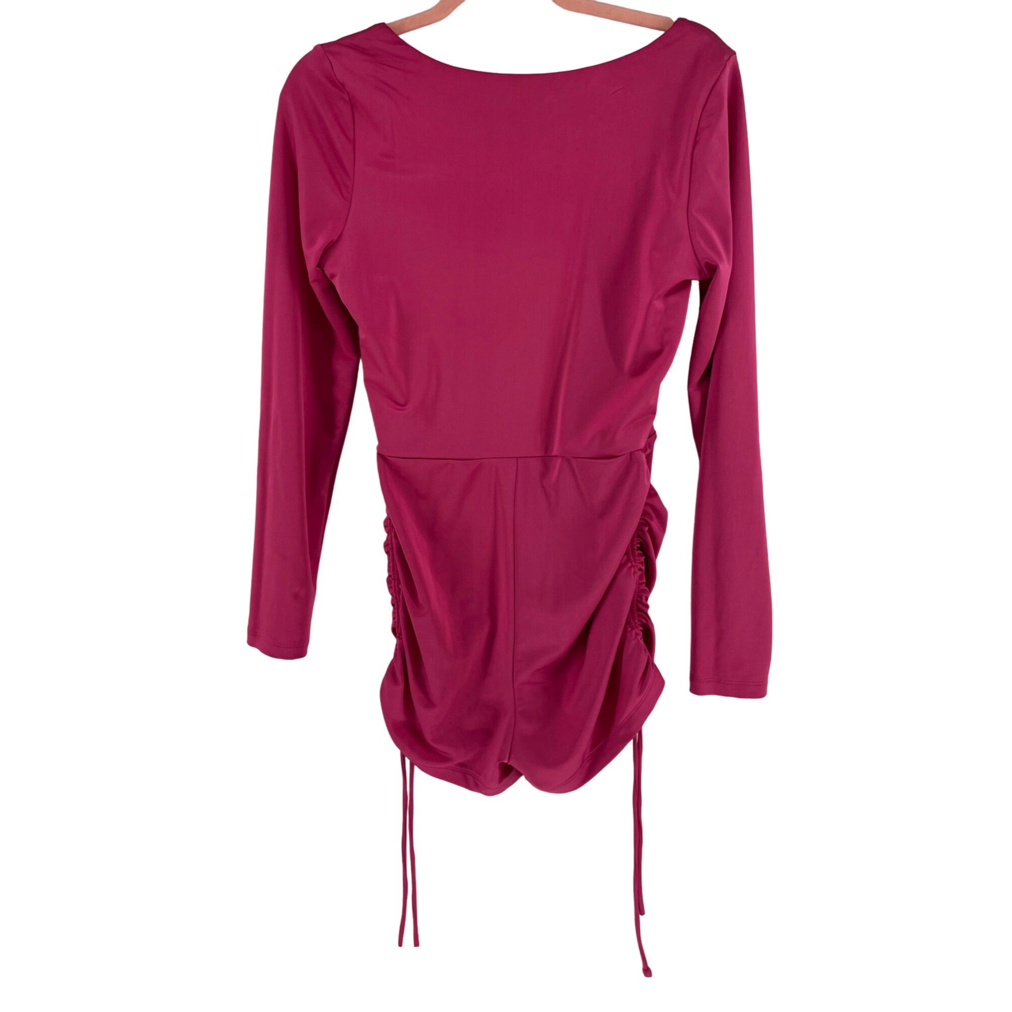 Forever 21 Women's Size Large Fuchsia Satin Long-Sleeved Bodycon Romper Shorts