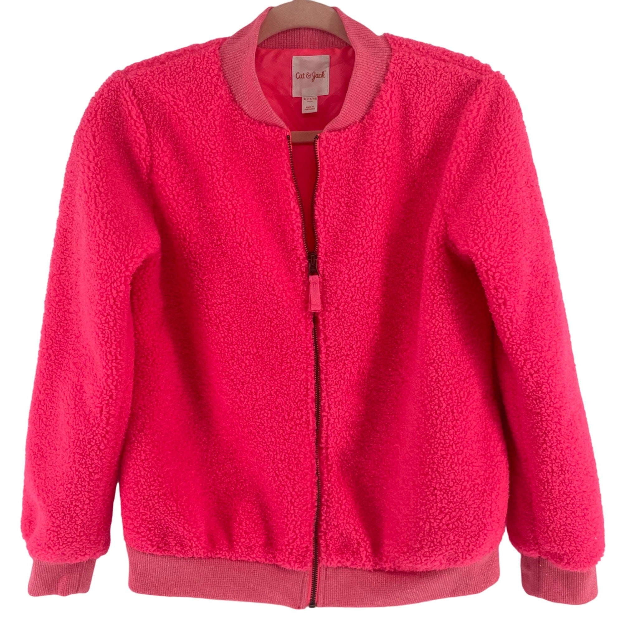 Cat & Jack Girl's Size XL (14/16) Hot Pink Teddy Fleece Zip-Up Jacket